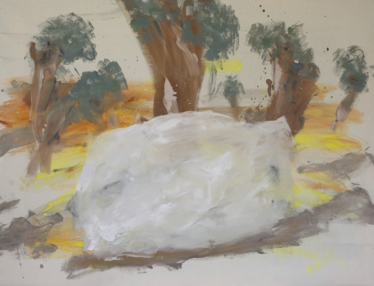 Hani Amra ,&nbsp;&nbsp;Land 9&nbsp;Acrylic on etamine,&nbsp;&nbsp;100 x 130 cm , 2016 .&nbsp;
